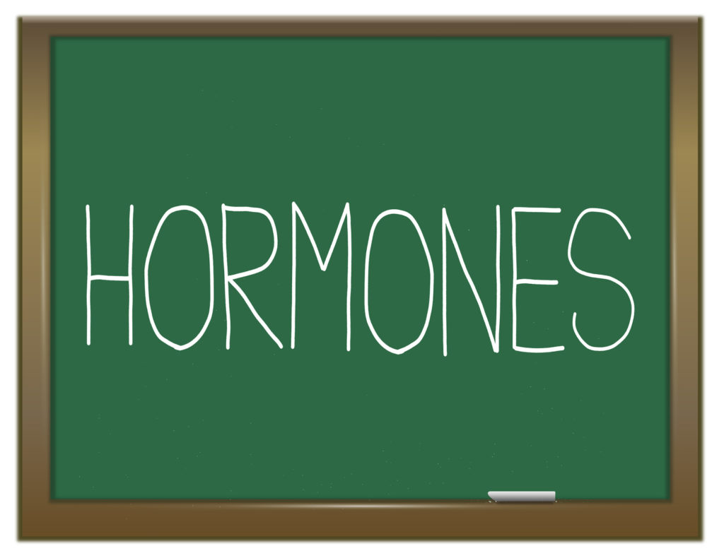 Illustration depicting a green chalkboard with a hormone concept.
