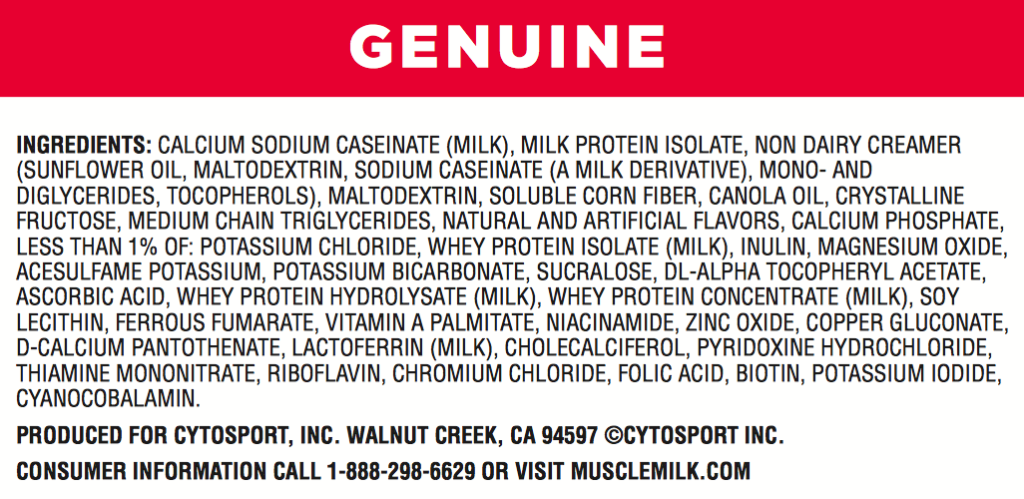 muscle milk label